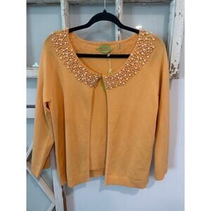 NWT Prima Bella size XL light orange cardigan sweater beaded collar